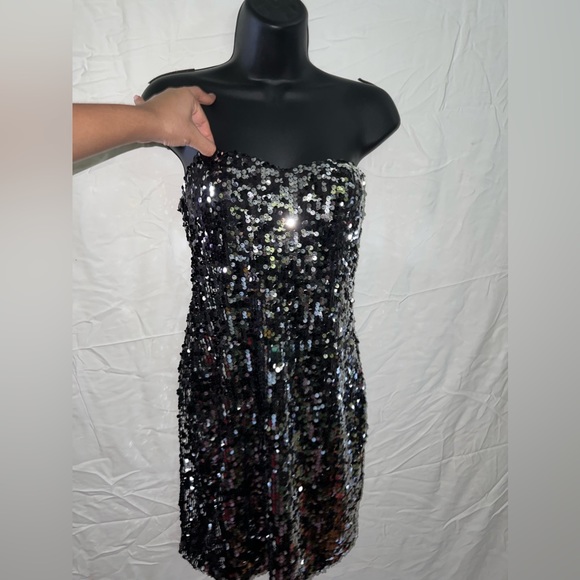 Strapless Sequin Silver & Black Midi/Mini Party Dress - Picture 4 of 6